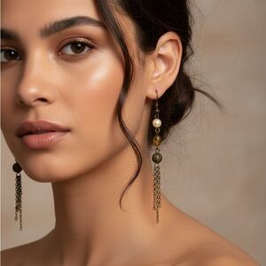 Guess Gold and Brown Chain Dangle Earrings